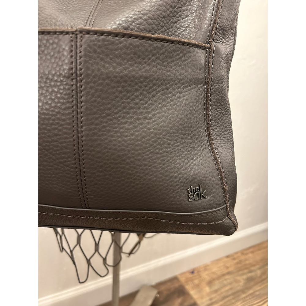 The Sak Gray Pebbled Leather Crossbody Bag with Woven Geometric Strap Messenger - Picture 2 of 11